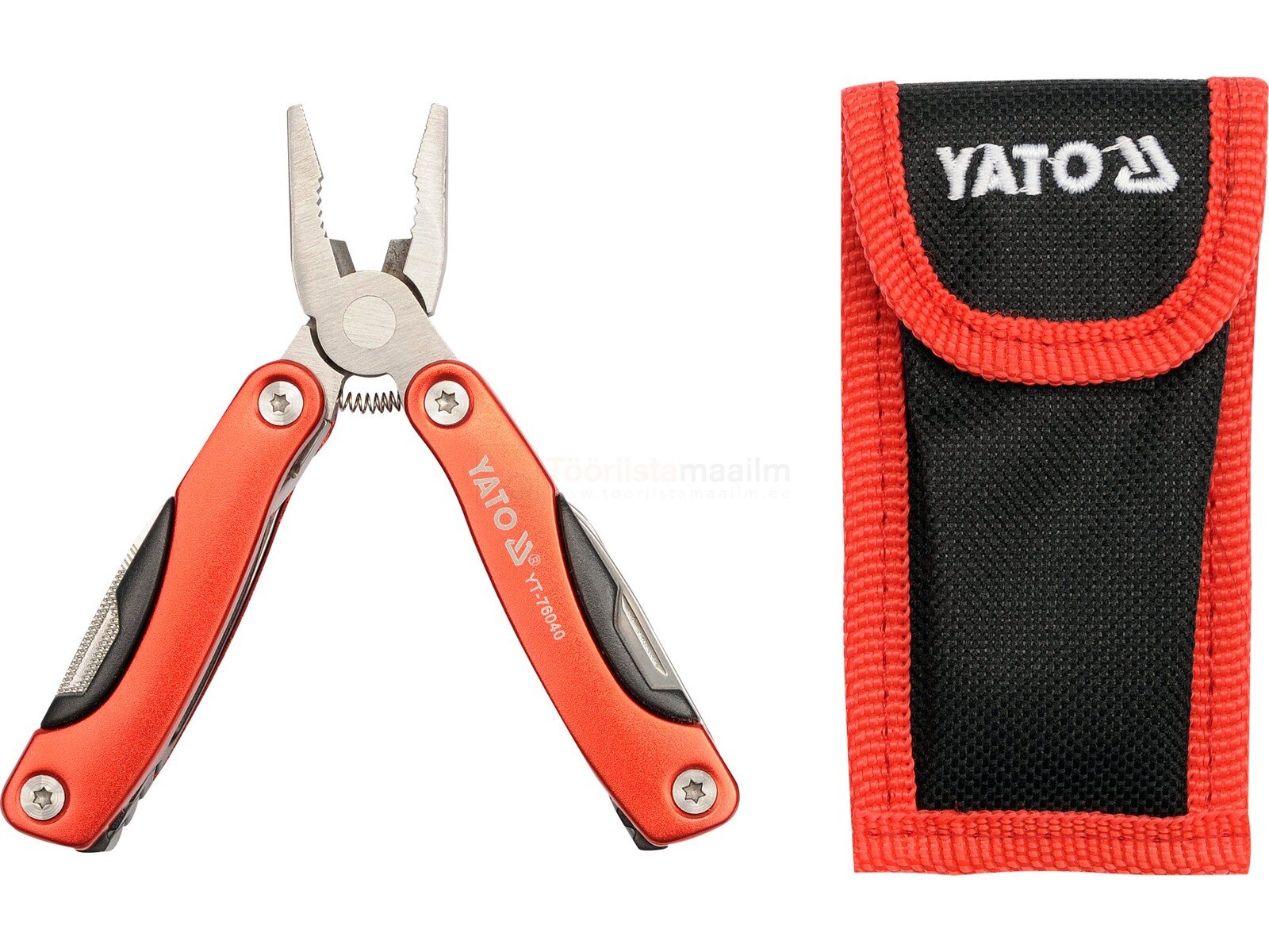 Pildil on YATO taskunuga koos punase vutlariga, mis on avatud ja näitab mitmeid funktsioone.