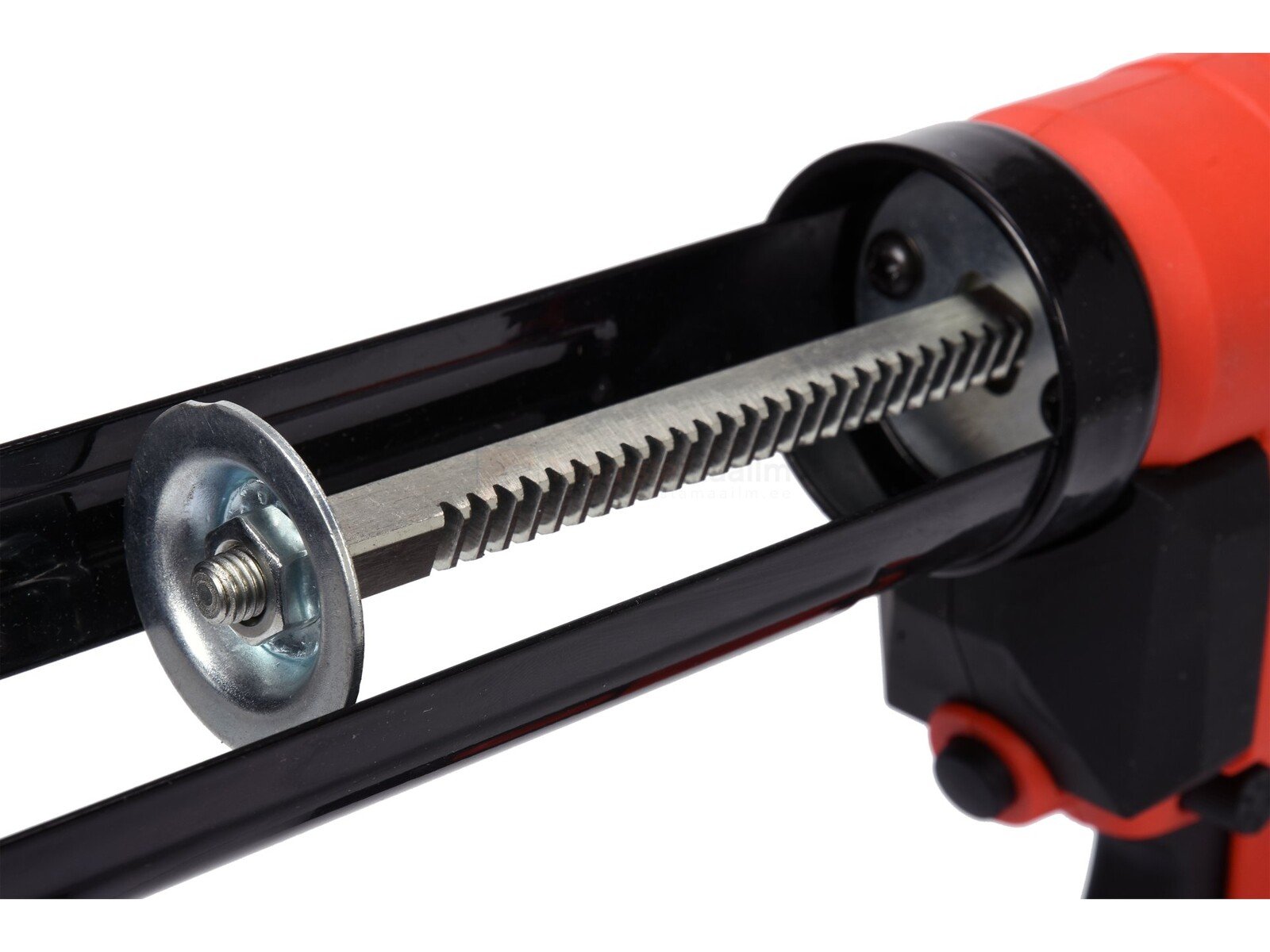 Pildil on Yato 18V akutoitel silikoonipüstoli korpus, mis näitab püstoli mehhanismi ja konstruktsiooni.