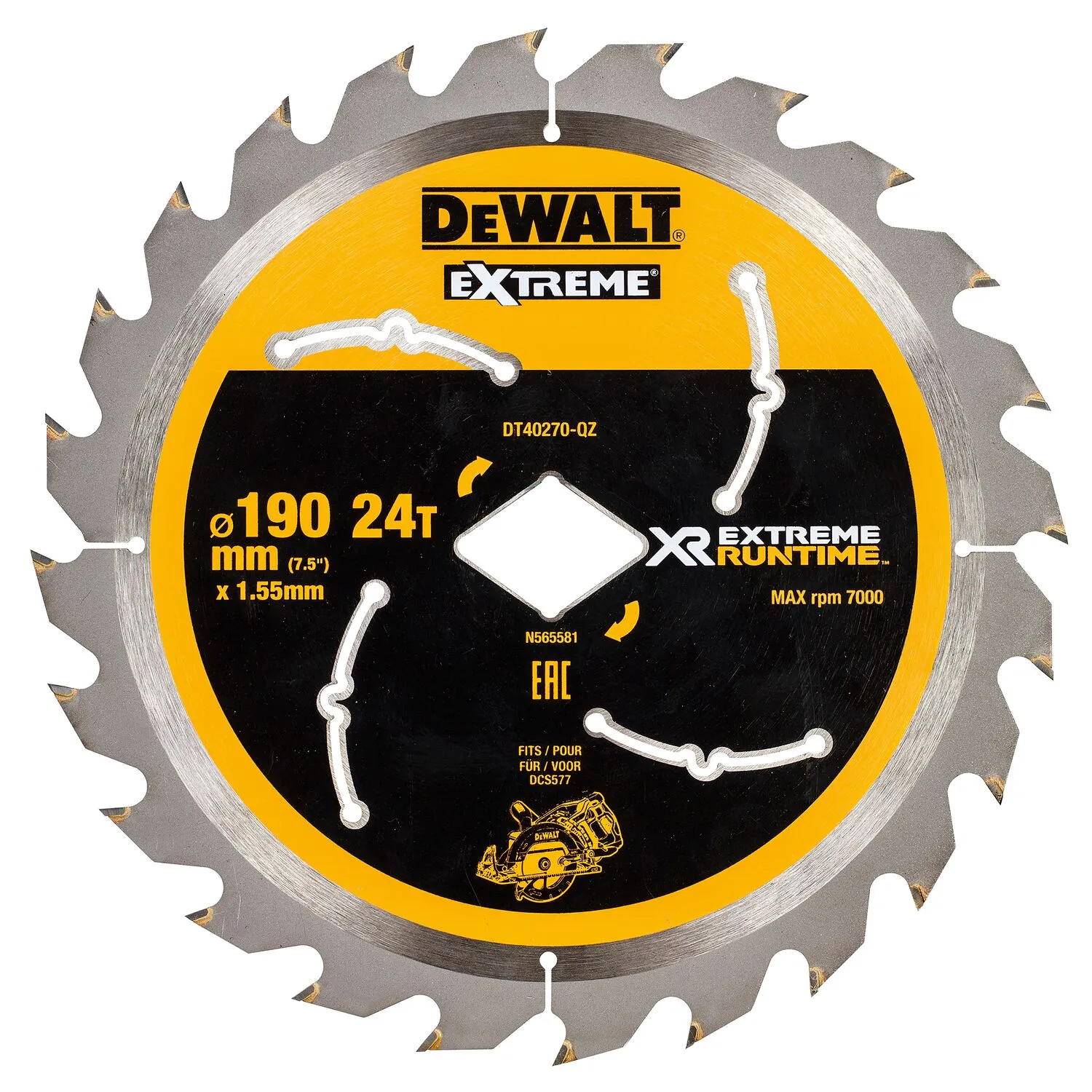 DeWalt pjūklas su deimanto formos anga 190mm  24T CSB