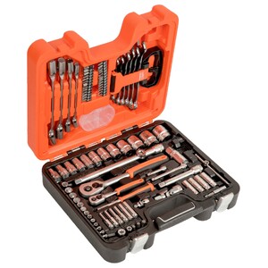 Bahco 1/4" + 1/2" 91 vnt. lizdų, antgalių ir žiedinių-atsuktuvų raktų komplektas