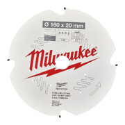 Saeketas Milwaukee 160 x 20 x 2,2 mm, 4 hammast, klaaskiud/puitlaastplaat/kiudtsementplaat