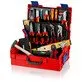 Pildil on avatud KNIPEX L-BOXX® elektrikule - 63 osa tööriistakohver, mis sisaldab erinevaid tööriistu nagu tangid...