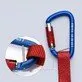 Pildil on sinine Knipex fikseeritud karabiiniga adapter-tööriistarihm, mille külge on kinnitatud punane rihm ja millel on...