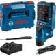 Pildil on Bosch D-tect 200 C seinaskänner koos kohvriga, laadijaga, USB-kaabliga ja randmerihmaga.