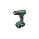 Pildil on roheline ja must Bosch EasyDrill 18V-40 akutrell-kruvikeeraja, millel on küljes otsik ja aku.