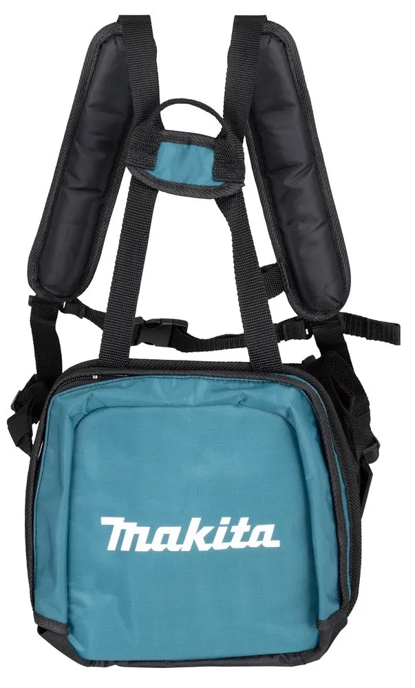 Pildil on Makita BO00xCG akulihvijale mõeldud rakmete komplekt, mis koosneb sinisest kandekotist ja mustadest õlarihmadest.