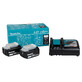 Pildil on näha Makita 18 V 2 x BL1850B aku komplekt koos DC18RC laadijaga, mis on pakitud karpi.