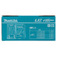 Pildil on Makita 18V LXT komplekt koos laadija ja kahe akuga, mis on esitatud sinises karbis.