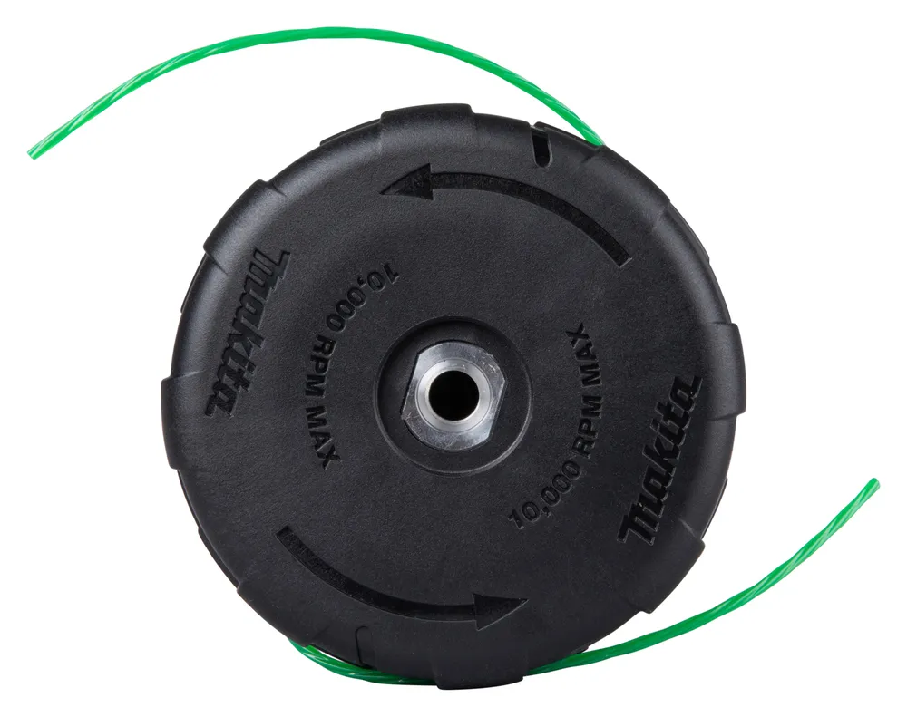Pildil on Makita trimmipea BUMP&FEED, millelt on näha musta korpust, rohelist trimmijoont ja tootja logo.