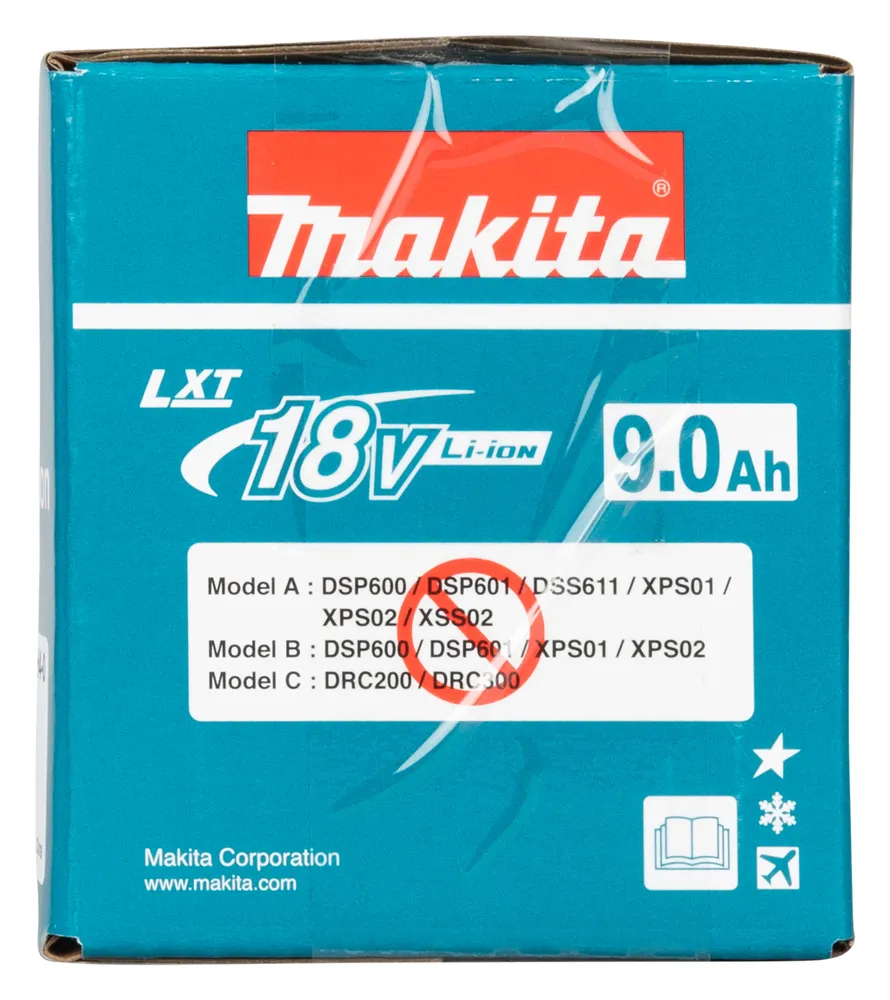 Pildil on Makita 18V 9,0 Ah BL1890 akupakk, mida saab kasutada mitmete erinevate Makita tööriistadega, nagu näidatud ka...