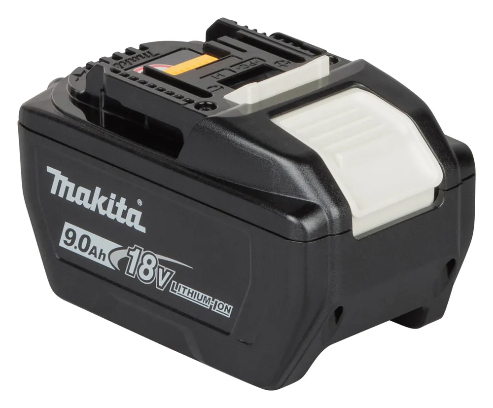 Pildil on must Makita aku 18 V 9,0 Ah BL1890, millel on Makita logo, valge nupuvajutus ja mitmed tehnilised kirjeldused.