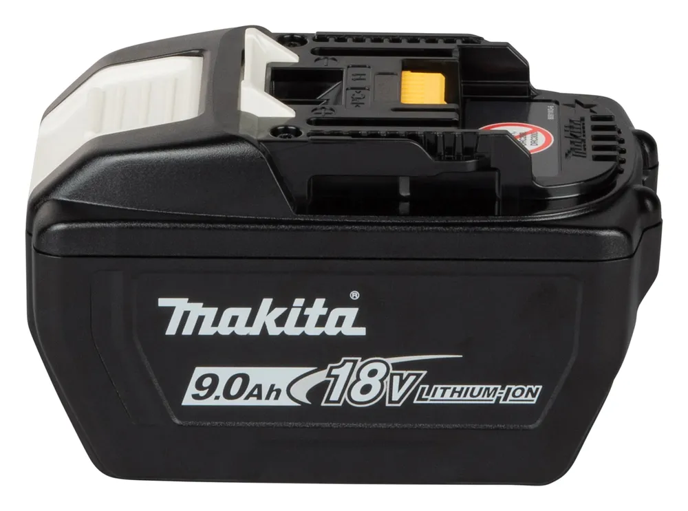 Pildil on must Makita aku 18 V 9,0 Ah BL1890, millel on Makita logo, ja näha on ka selle konstruktsiooni.