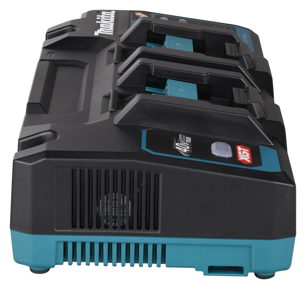 Pildil on Makita XGT DC40RB akulaadija, mis on ette nähtud mitme aku samaaegseks laadimiseks.