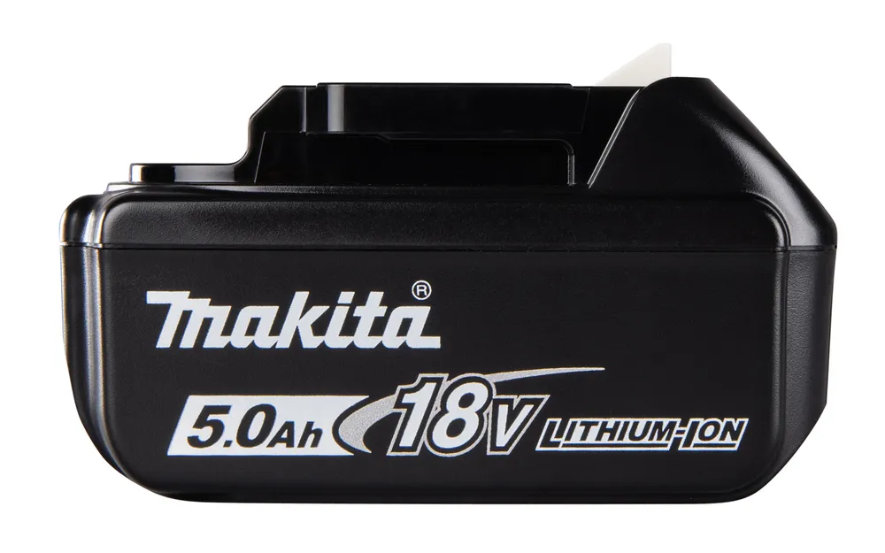 Pildil on must Makita aku, 18 V 5,0 Ah BL1850B mudel.