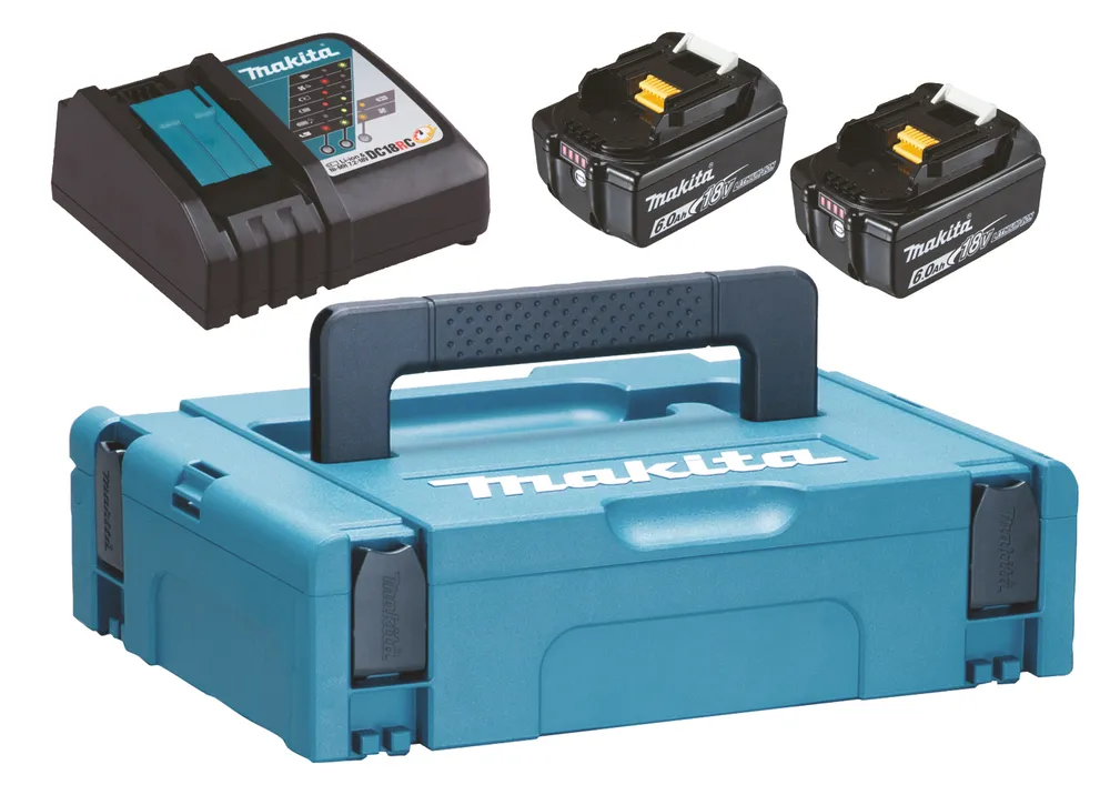 Makita set 18 V 2 x BL1860, DC18RC, MAKPAC