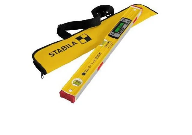 Pildil on kollases kandekotis Stabila digitaalne lood TECH 196M DL pikkusega 61 cm.
