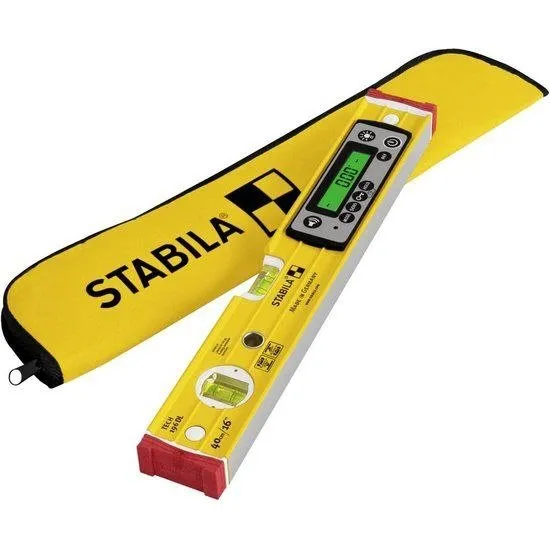 Pildil on Stabila digitaalne lood TECH 196 DL pikkusega 40 cm koos kollase kaitseümbrisega.