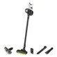 Pildil on Kärcher aku varstolmuimeja VC 4 Cordless myHome Pet koos erinevate otsikute ja seinakinnitusega.