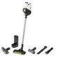 Pildil on Kärcher aku varstolmuimeja VC 6 Cordless ourFamily Pet koos erinevate otsikute ja laadimisjaamaga.