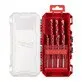 Pildil on avatud Milwaukee betoonipuuride komplekt TCT 4-12 mm, 8-osaline, mis sisaldab erineva suurusega punase-valge...
