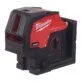 Pildil on Milwaukee M12 CLLP-0C punktristlaser, mis on punase ja musta värviga ning millel on näha laserkiirte väljundid...