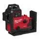 Pildil on Milwaukee ristlaser M12 A3PLO-401C, mis on paigaldatud mustale kinnitusele ja millel on näha punane korpus koos...