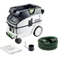 Pildil on Festool vee- ja tolmuimeja CLEANTEC CTM 26 EI koos tarvikutega, nagu voolik, tolmukott ja adapter.
