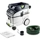 Pildil on Festool CLEANTEC CTM 36 EI vee- ja tolmuimeja koos tarvikutega, nagu voolik, tolmukott ja adapter.