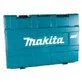 Pildil on Makita HM1213C tööriista jaoks mõeldud sinine plastkohver, millel on Makita logo.