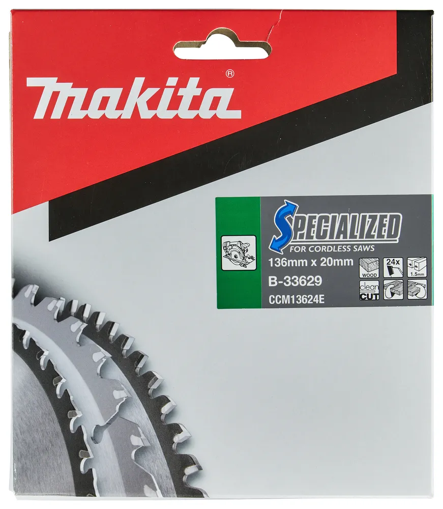 Pildil on Makita saeketas, mis on mõeldud juhtmeta ketassaagidele, ja sellel on kirjas 136 mm x 20 mm.