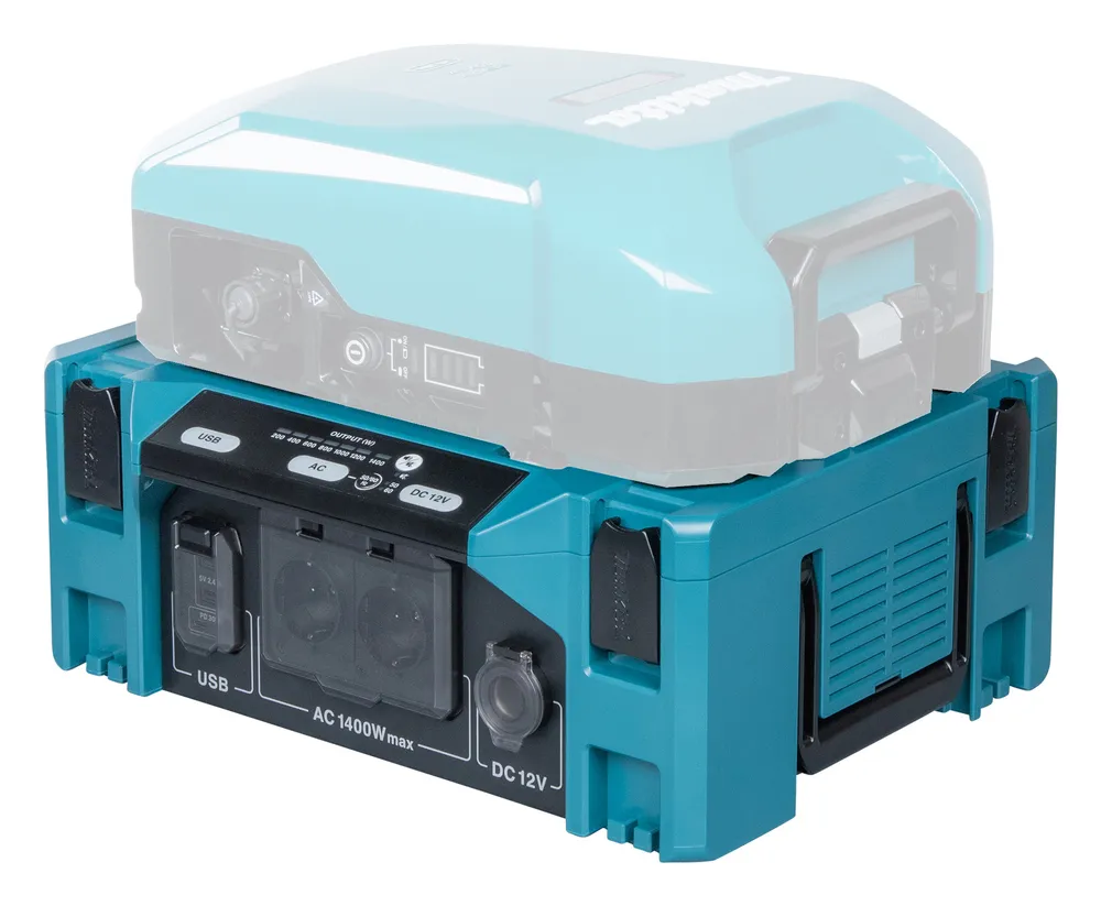 Pildil on Makita akuinverter BAC01 koos akuga, mis on valmis kasutamiseks.