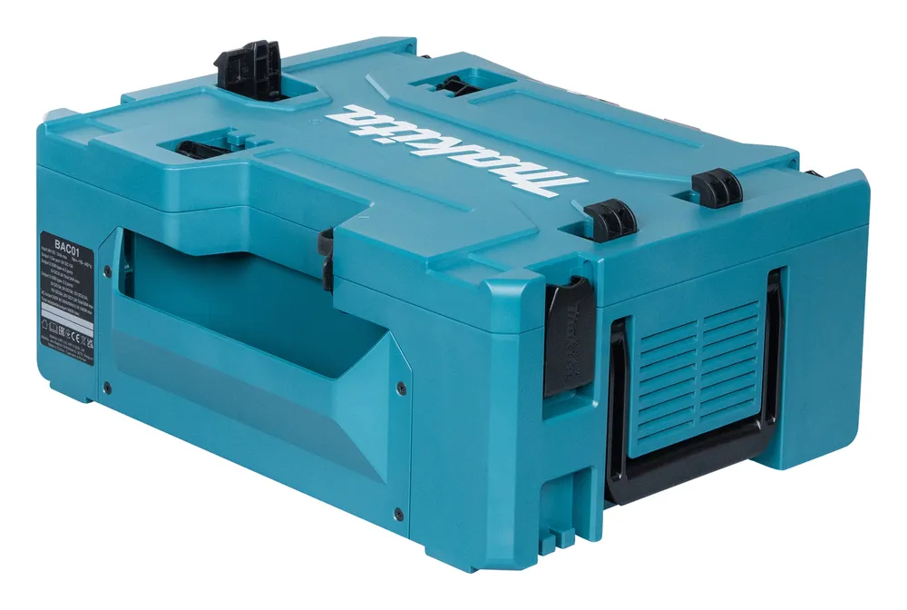 Pildil on Makita akuinverter BAC01, sinine hoiukarp tööriistadele.