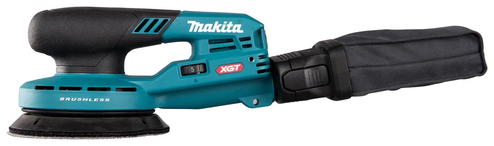 Pildil on näha Makita akuekstsentriklihvija BO003CGZ koos tolmukotiga.