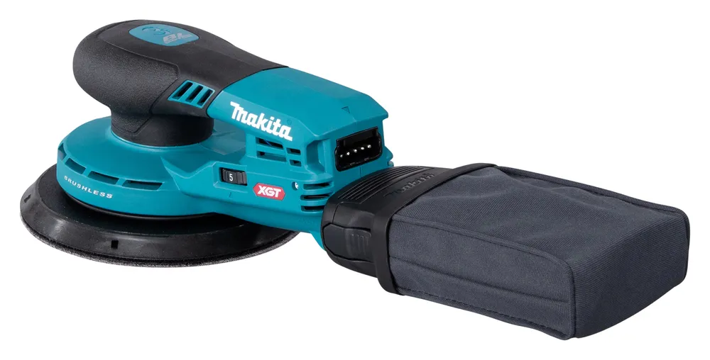 Pildil on näha Makita akuekstsentriklihvija BO004CGZ koos tolmukotiga.