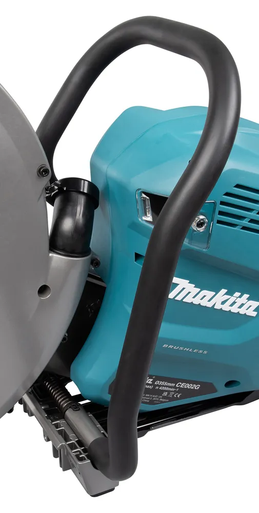 Pildil on näha Makita akulõikur CE002GZ01, millel on käepide ja märgistused "Makita" ning "BRUSHLESS".