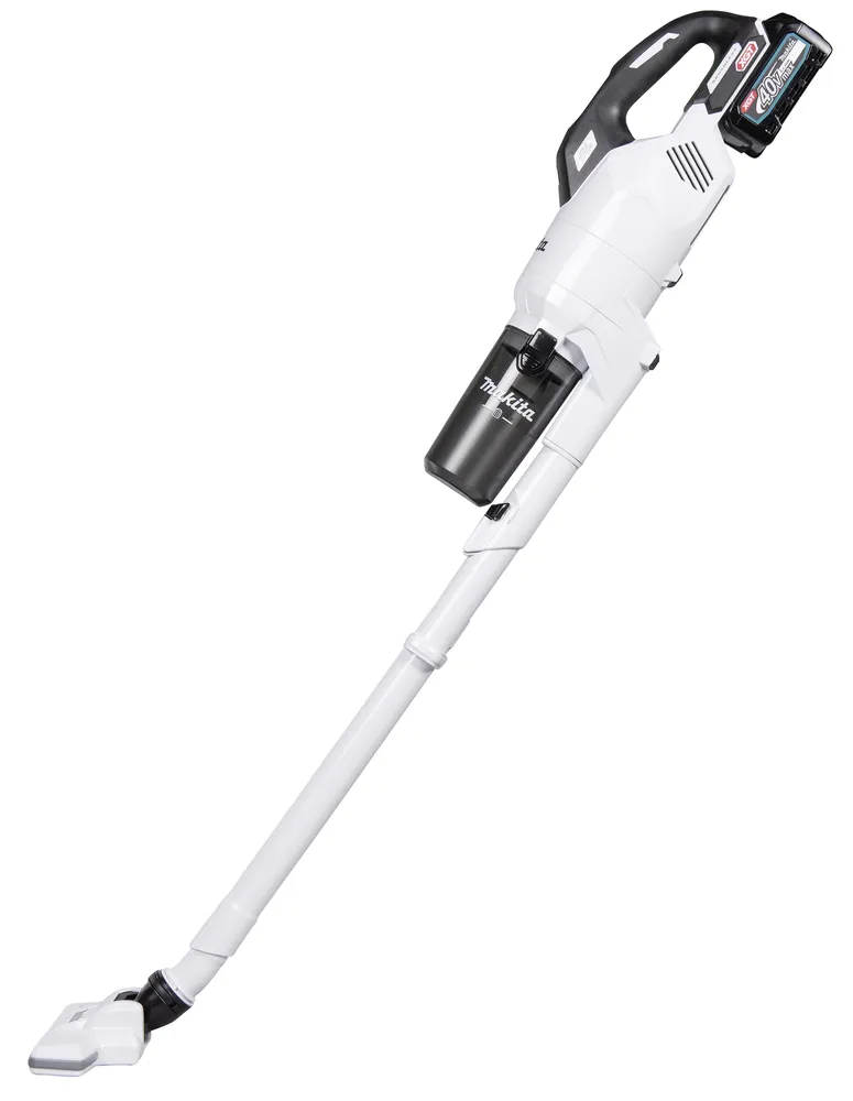 Pildil on Makita aku varstolmuimeja CL003GD203 valget värvi, mis on varustatud musta käepidemega ja läbipaistva...