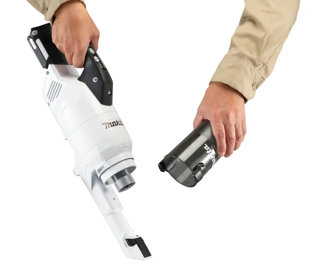 Pildil on näha Makita aku varstolmuimeja CL003GD203 otsik, mis on valmistatud valgest plastikust.