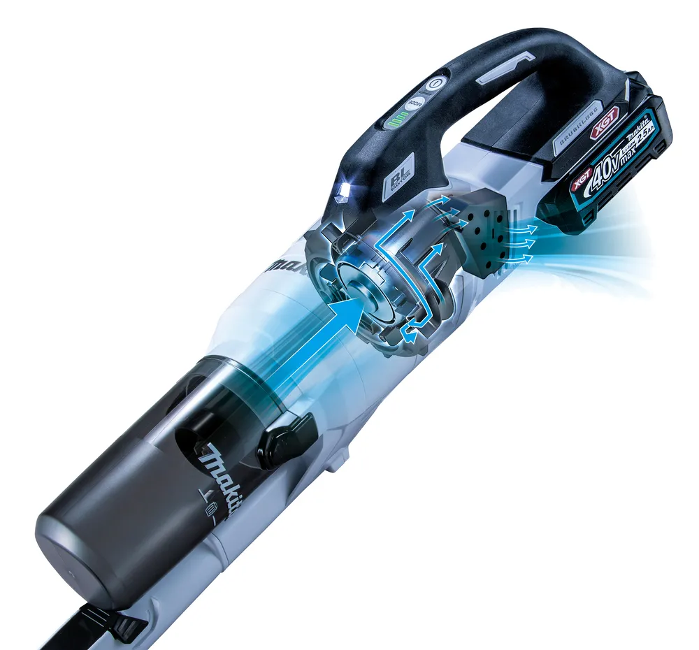 Pildil on näha Makita aku varstolmuimeja CL003GD203 osa koos tolmukotiga.