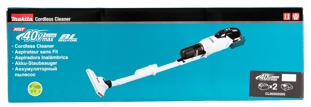 Pildil on Makita aku varstolmuimeja CL003GD203 koos laadija ja kahe akuga.