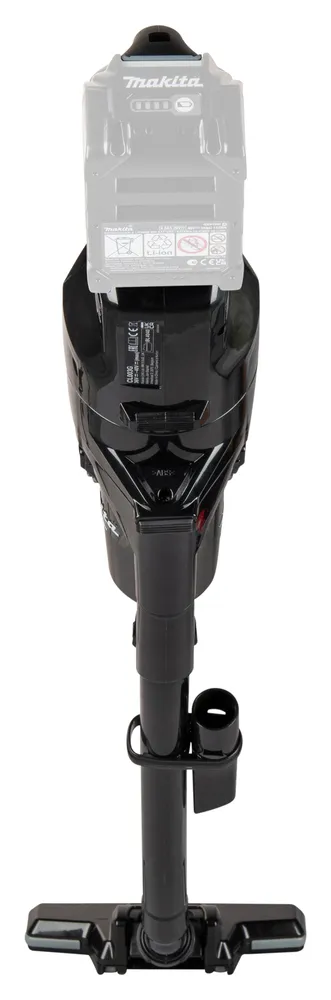 Pildil on näha Makita aku varstolmuimeja CL003GZ04 koos 40V aku ja musta tolmimahutiga.