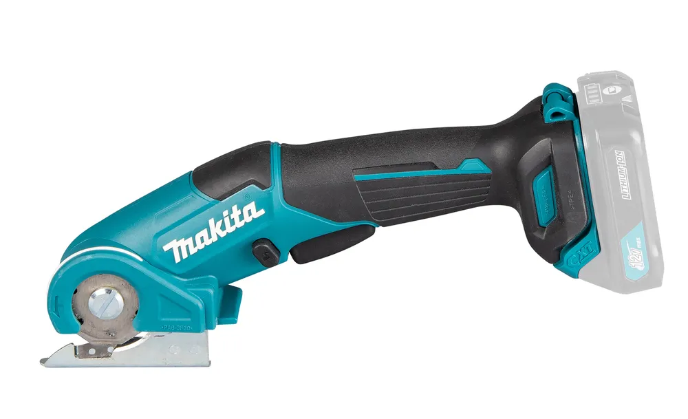Pildil on Makita akuuniversaallõikur CP100DZ, mis on valmis erinevate materjalide lõikamiseks.