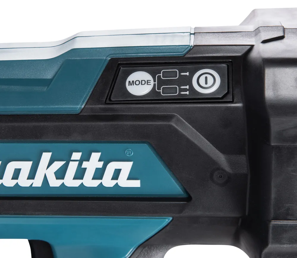 Pildil on kujutatud Makita akunaelapüstoli DBN901ZK tagumist osa, millel on näha "MODE" nupp ja toitelüliti.