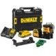 Pildil on DeWalt DCE089D1G18 ristlaser koos tarvikutega, nagu laadija, aku, sihtmärk ja kinnitus.