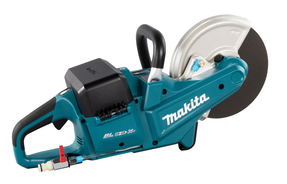 Pildil on näha Makita akulõikur DCE090ZX1, mis on maalähedase sinise ja musta värvi tööriist.