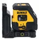 Pildil on kollane ja must DeWalt ristlaser DCLE14201RB, mis on kinnitatud musta kinnitusklambri külge ja millel on näha...