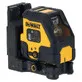 Pildil on DeWalt ristlaser DCLE14201RB, mis on kollase ja musta värviga ning millel on näha erinevad nupud ja laserkiire...