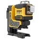 Pildil on DeWalt ristlaser DCLE34035D1, millel on kollase ja musta värvi korpus, juhtnupud ning küljes kinnitatud statiiv.