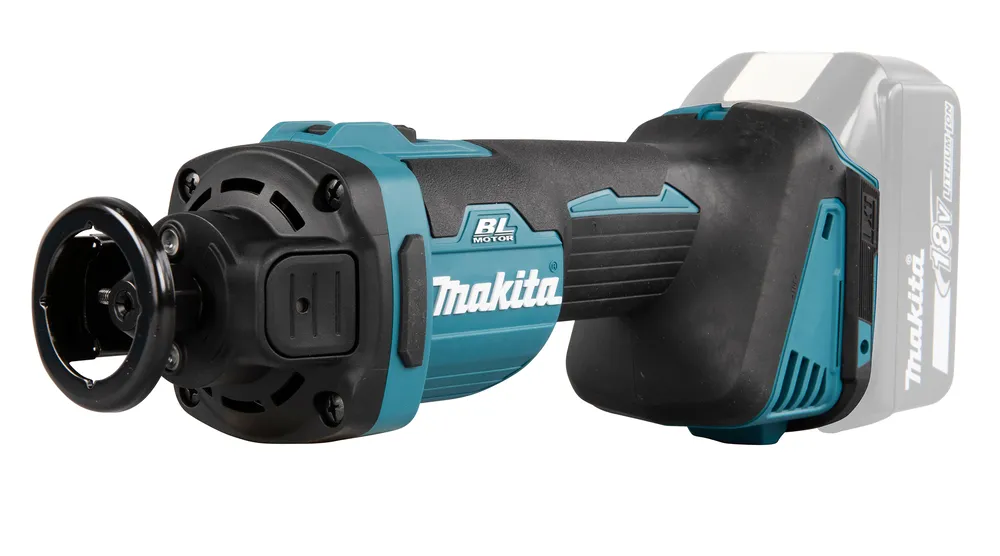 Pildil on Makita akukipsplaadi lõikur DCO181Z, millel on must käepide, sinine korpus ja eemaldatav aku.