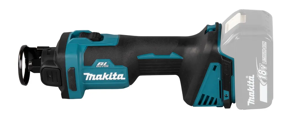 Pildil on näha Makita akukipsplaadi lõikur DCO181Z, mis on valmis kasutamiseks.