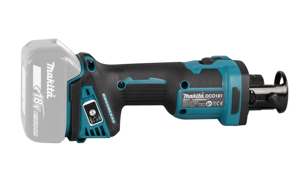 Pildil on näha Makita akukipsplaadi lõikur DCO181Z, mis on ette nähtud kasutamiseks koos 18V akuga, mis pole pildil...